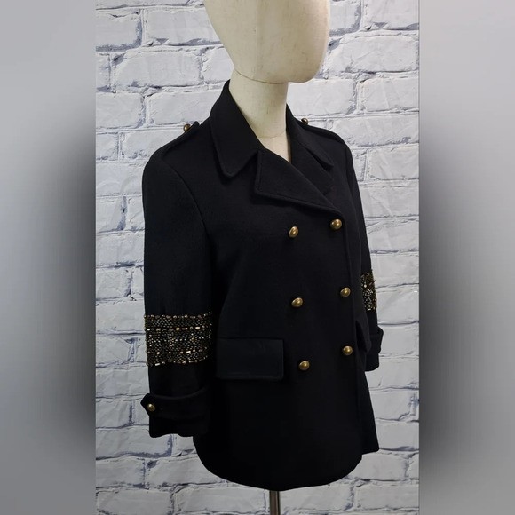 Gryphon New York Beaded Pea Coat Winter Jacket Military Wool Cashmere sz Medium - Picture 9 of 15